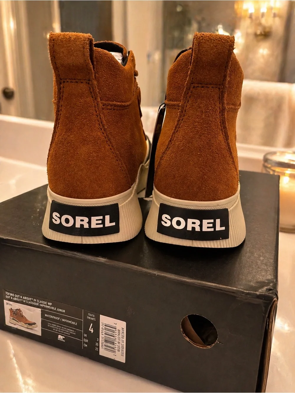Brand New Sorel Waterproof Youth Boots Size 4 US / EU 35 Black Brown White Sole